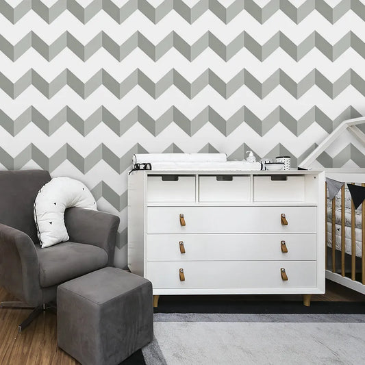 Papel de Parede Infantil Chevron Cinza Claro