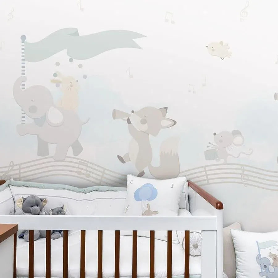 Papel de Parede Infantil Banda de Animais Azul Claro - Mural