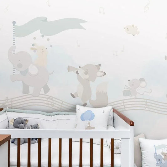 Papel de Parede Infantil Banda de Animais Azul Claro - Mural