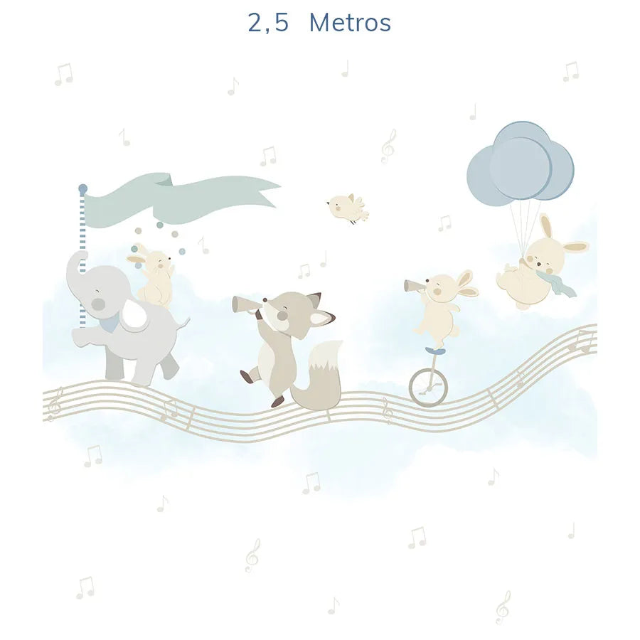 Papel de Parede Infantil Banda de Animais Azul Claro - Mural