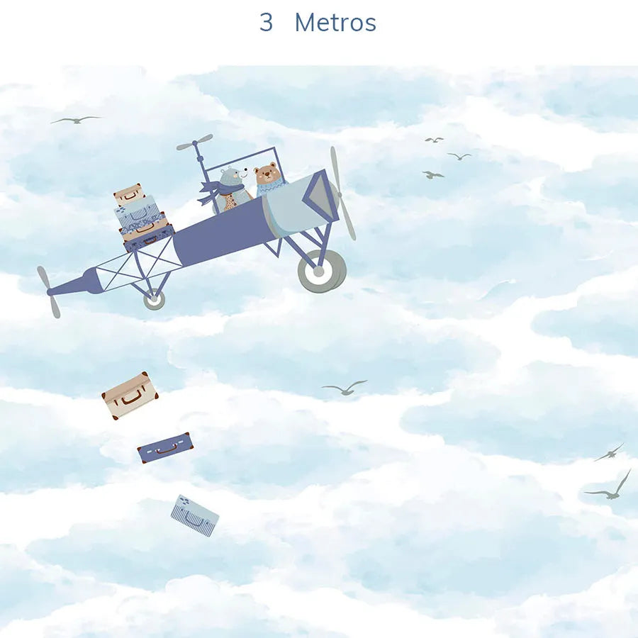 Papel de Parede Infantil Avião no Céu - Lado Esquerdo - Mural