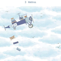 Papel de Parede Infantil Avião no Céu - Lado Esquerdo - Mural