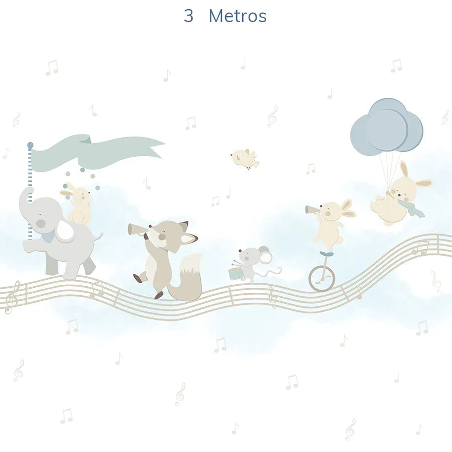 Papel de Parede Infantil Banda de Animais Azul Claro - Mural