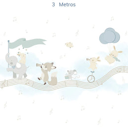 Papel de Parede Infantil Banda de Animais Azul Claro - Mural