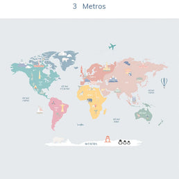 Papel de Parede Infantil Mapa Mundi Colors - Mural