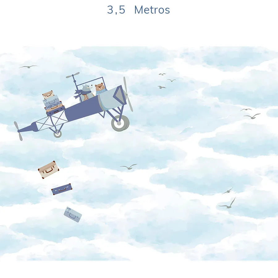 Papel de Parede Infantil Avião no Céu - Lado Esquerdo - Mural