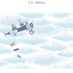 Papel de Parede Infantil Avião no Céu - Lado Esquerdo - Mural