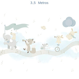 Papel de Parede Infantil Banda de Animais Azul Claro - Mural