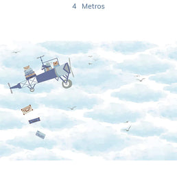 Papel de Parede Infantil Avião no Céu - Lado Esquerdo - Mural