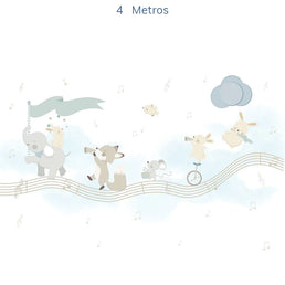 Papel de Parede Infantil Banda de Animais Azul Claro - Mural