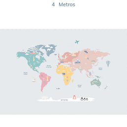 Papel de Parede Infantil Mapa Mundi Colors - Mural