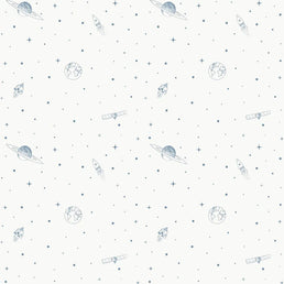 Papel de Parede Infantil Espaço Fundo Branco Azul Clássico