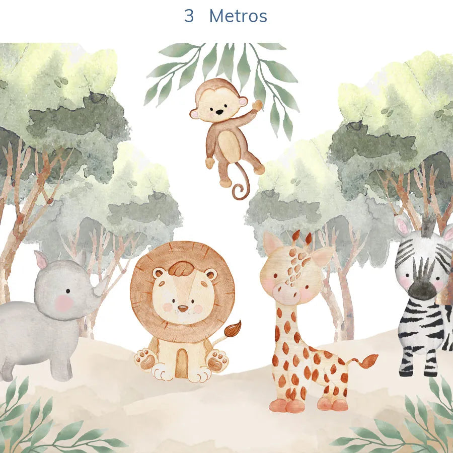 Papel de Parede Infantil Selva Bichos - Mural