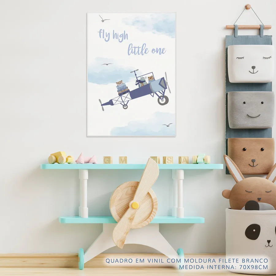 Quadro Infantil Aviador Fly High Little One Azul