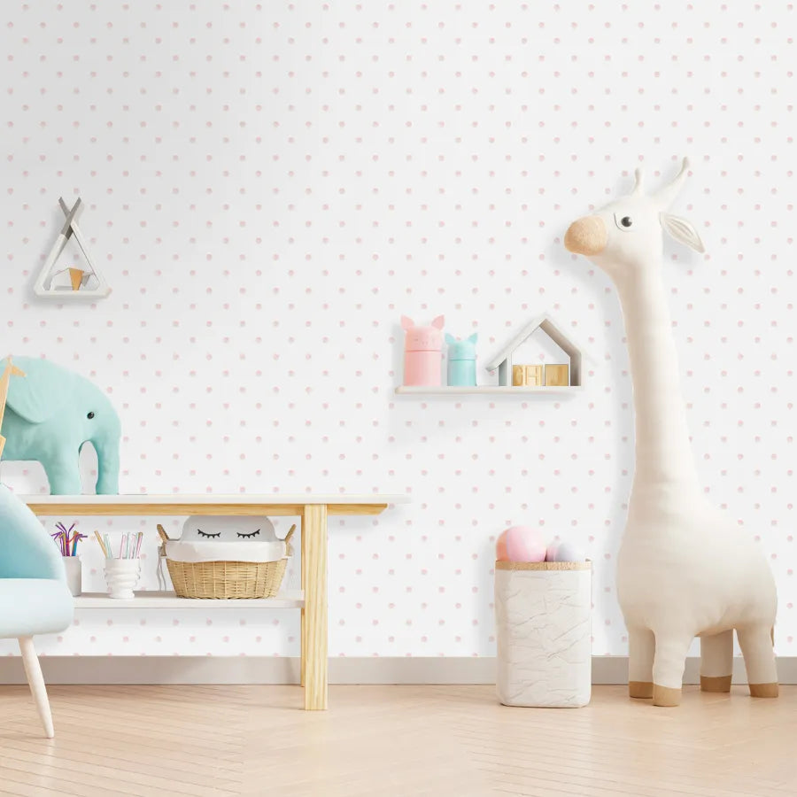 Papel de Parede Infantil Poá Aquarela Rosa Claro