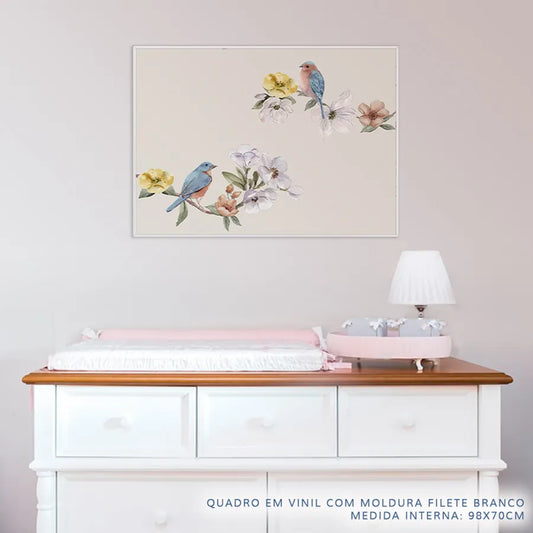 Quadro Infantil Pássaros Bege