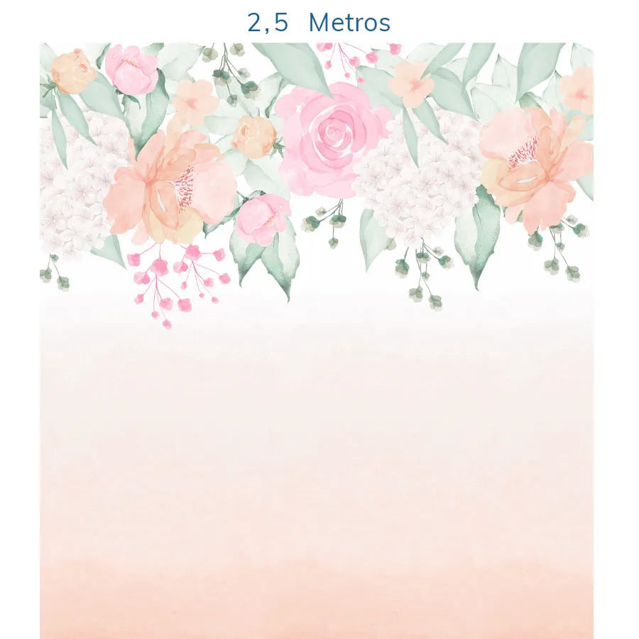 Papel de Parede Infantil Jardim com Rosas Aquarela Coral - Mural