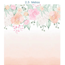 Papel de Parede Infantil Jardim com Rosas Aquarela Coral - Mural