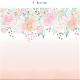 Papel de Parede Infantil Jardim com Rosas Aquarela Coral - Mural