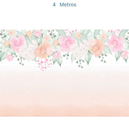 Papel de Parede Infantil Jardim com Rosas Aquarela Coral - Mural