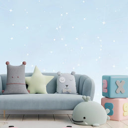 Papel de Parede Infantil Constelação Aquarela Azul - Mural