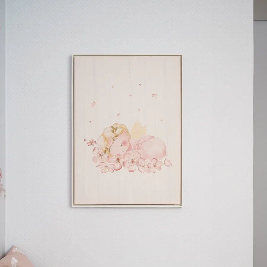Quadro Infantil Anjinha Dormindo com Nome Rosa