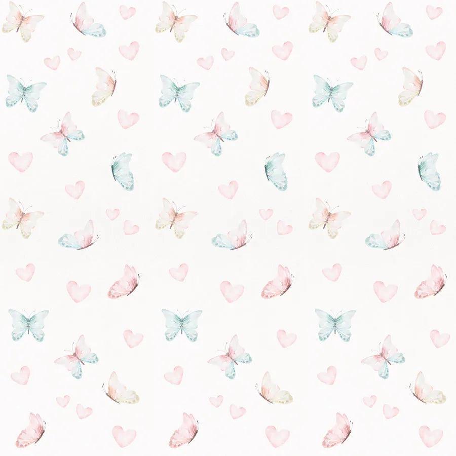 Papel de Parede Infantil Borboleta e Corações Aquarela