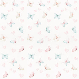 Papel de Parede Infantil Borboleta e Corações Aquarela