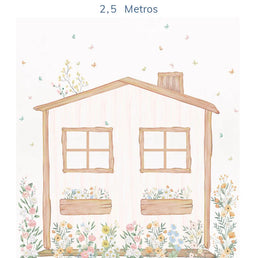 Papel de Parede Infantil Casinha Flores do Campo Verde - Mural