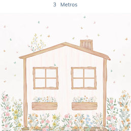 Papel de Parede Infantil Casinha Flores do Campo Verde - Mural