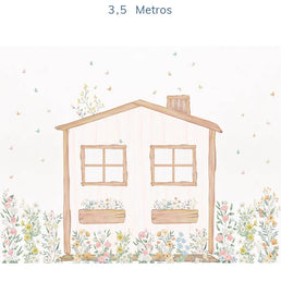Papel de Parede Infantil Casinha Flores do Campo Verde - Mural
