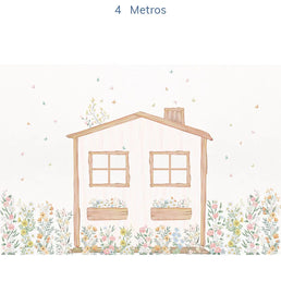 Papel de Parede Infantil Casinha Flores do Campo Verde - Mural