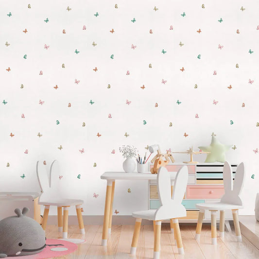 Papel de Parede Infantil Borboletas Flores do Campo Verde