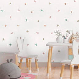 Papel de Parede Infantil Borboletas Flores do Campo Verde