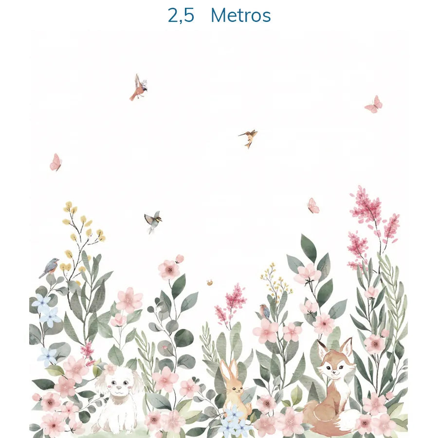 Papel de Parede Infantil Jardim Mali Bichos Rosa - Mural