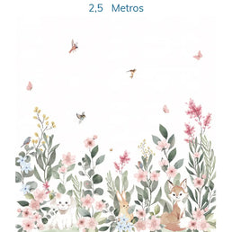 Papel de Parede Infantil Jardim Mali Bichos Rosa - Mural