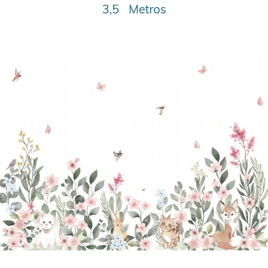 Papel de Parede Infantil Jardim Mali Bichos Rosa - Mural