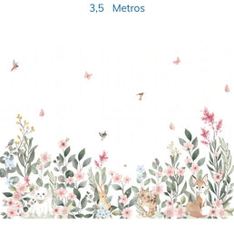 Papel de Parede Infantil Jardim Mali Bichos Rosa - Mural