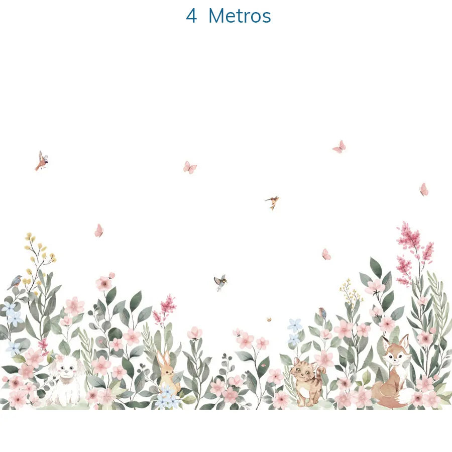 Papel de Parede Infantil Jardim Mali Bichos Rosa - Mural