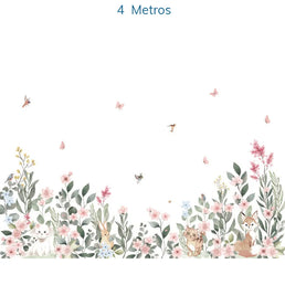 Papel de Parede Infantil Jardim Mali Bichos Rosa - Mural