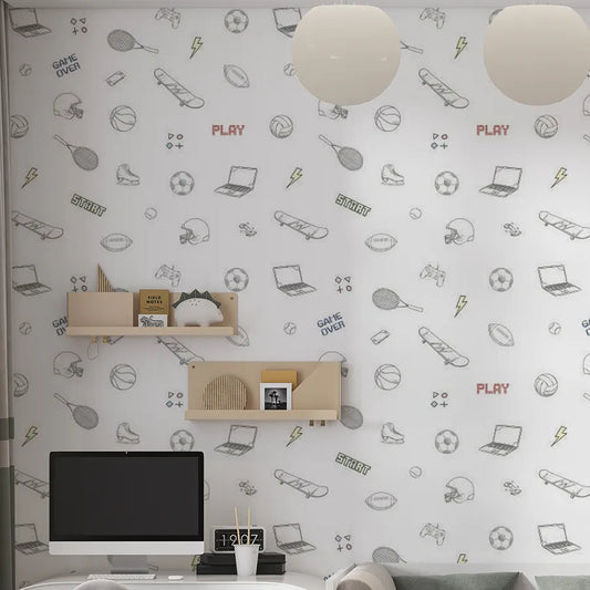 Papel de Parede Infantil Sport e Gamer Cinza