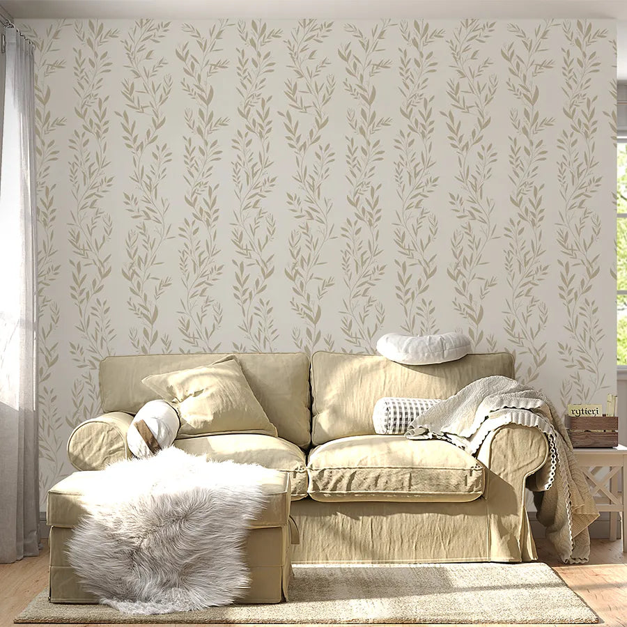 Papel de Parede Folhagens Bege
