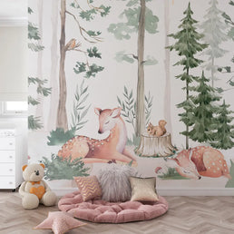 Papel de Parede Infantil Cervo na Floresta Verde - Mural
