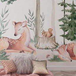 Papel de Parede Infantil Cervo na Floresta Verde - Mural