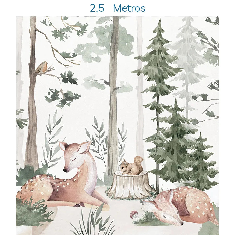Papel de Parede Infantil Cervo na Floresta Verde - Mural