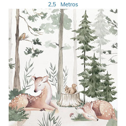 Papel de Parede Infantil Cervo na Floresta Verde - Mural