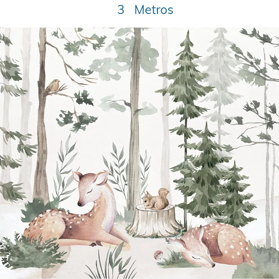 Papel de Parede Infantil Cervo na Floresta Verde - Mural