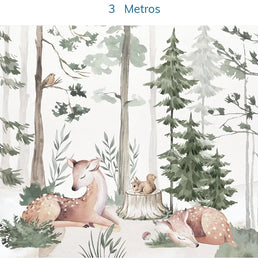 Papel de Parede Infantil Cervo na Floresta Verde - Mural