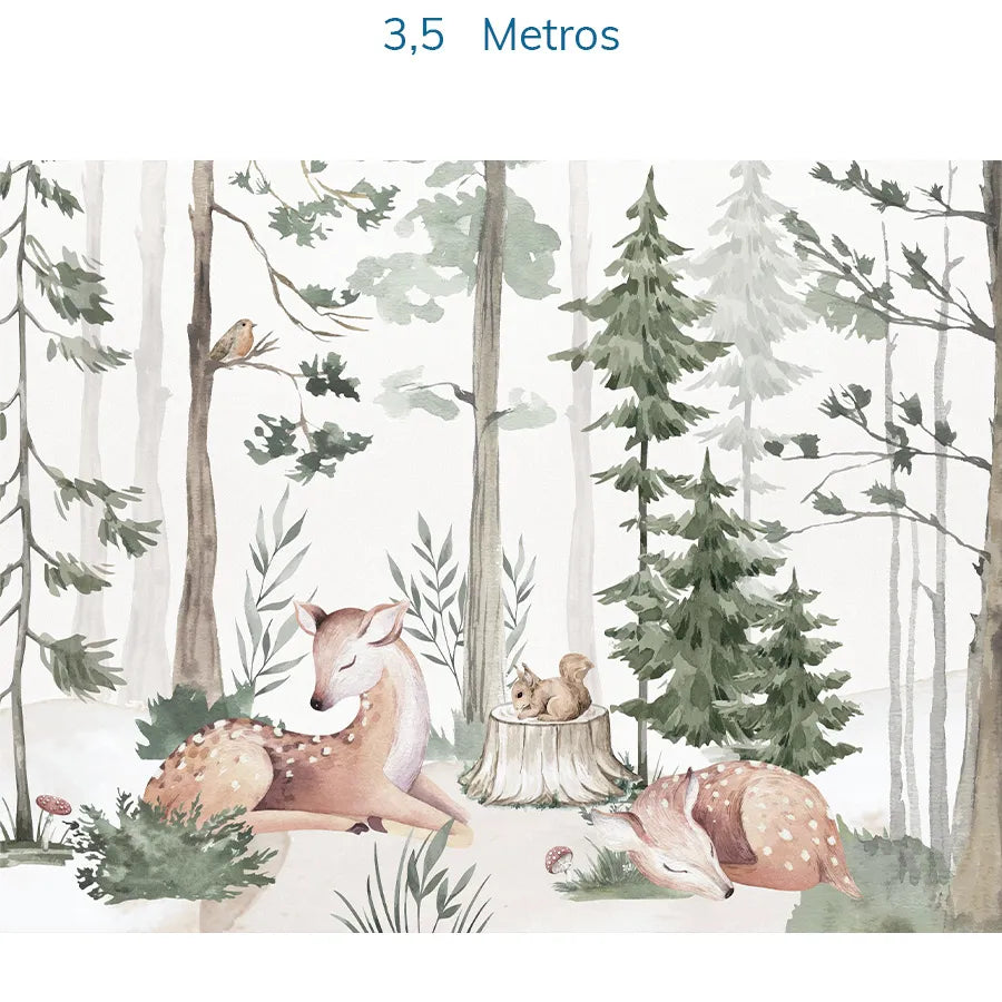 Papel de Parede Infantil Cervo na Floresta Verde - Mural
