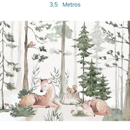 Papel de Parede Infantil Cervo na Floresta Verde - Mural